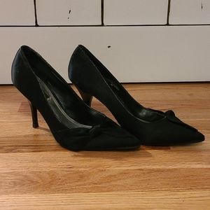 Black satin heels